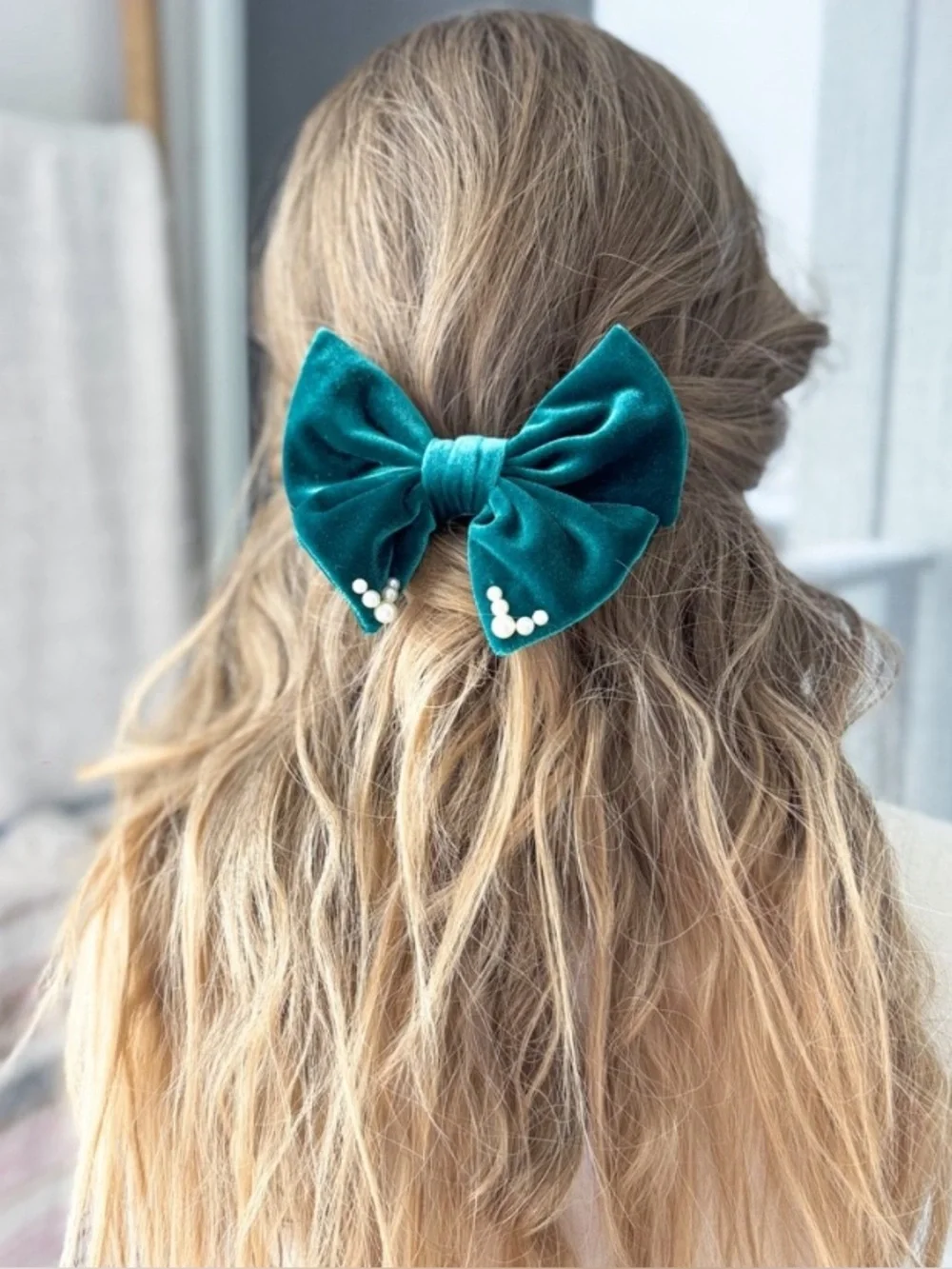 Handmade Dark Green Velvet Bow Hair Clip